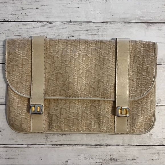 Dior Handbags - Dior Vintage Envelope Clutch Trotter Monogram Christian Dior Cream Logo Rare